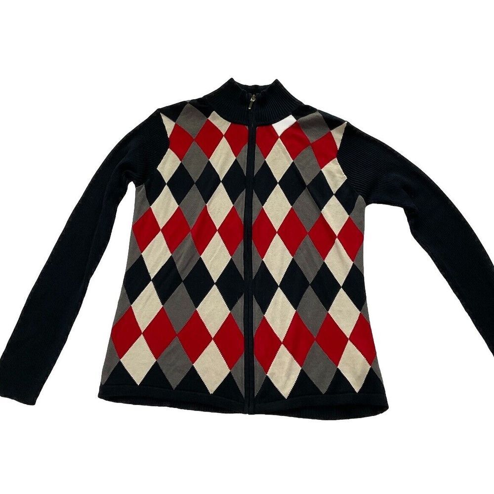Brooks Brothers Women's Cardigan Silk Blend‎ Sweater Size Large Diamond Pattern